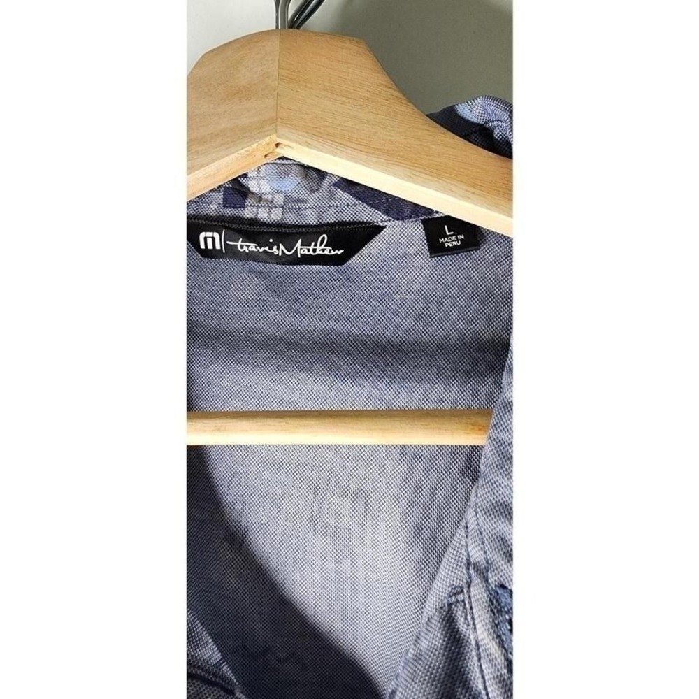 TravisMathew Polo Shirt Mens L Gray Geometric Golf Cart Print Short Slv Golf Sum - Picture 4 of 4
